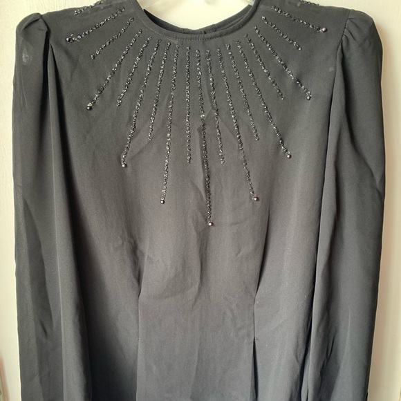 3/$20 Vintage Sarah Taylor black sheer beaded long sleeve blouse. - Picture 1 of 5